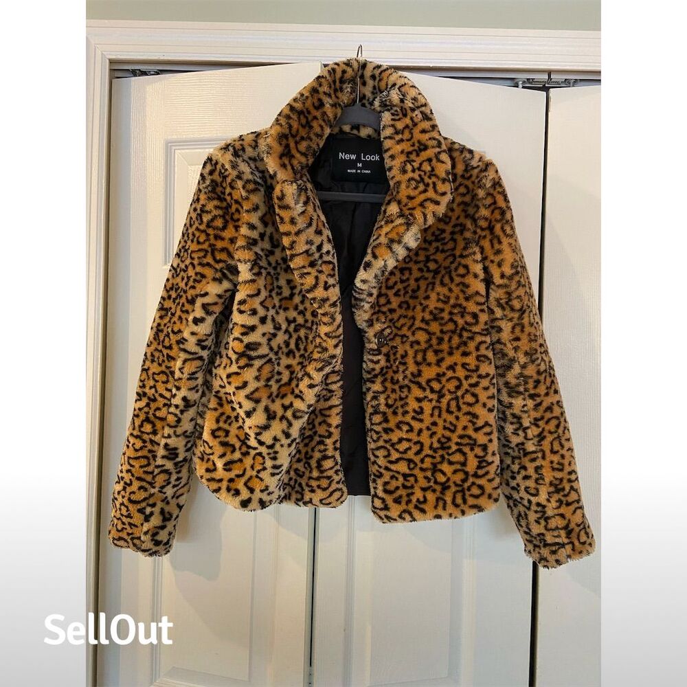 New Look Women's Leopard Print Faux Fur Jacket Size M Multicolor